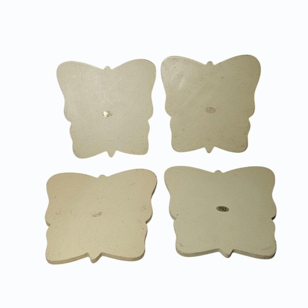Vintage Butterfly Coaster Set of 4 Center Cut Out w Cork Insert 5" - Picture 4 of 5